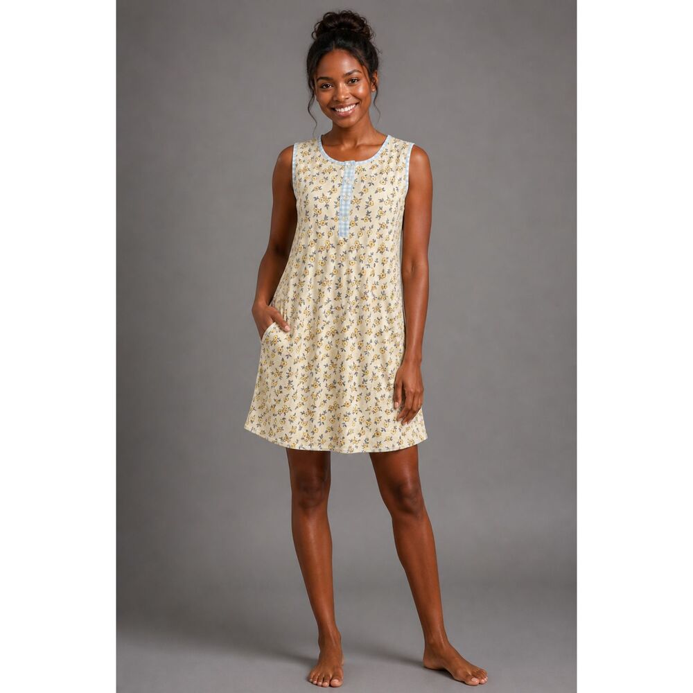 SweetHoney Women's Cream Floral Sleeveless Nightgown Sleep Dress Sz M